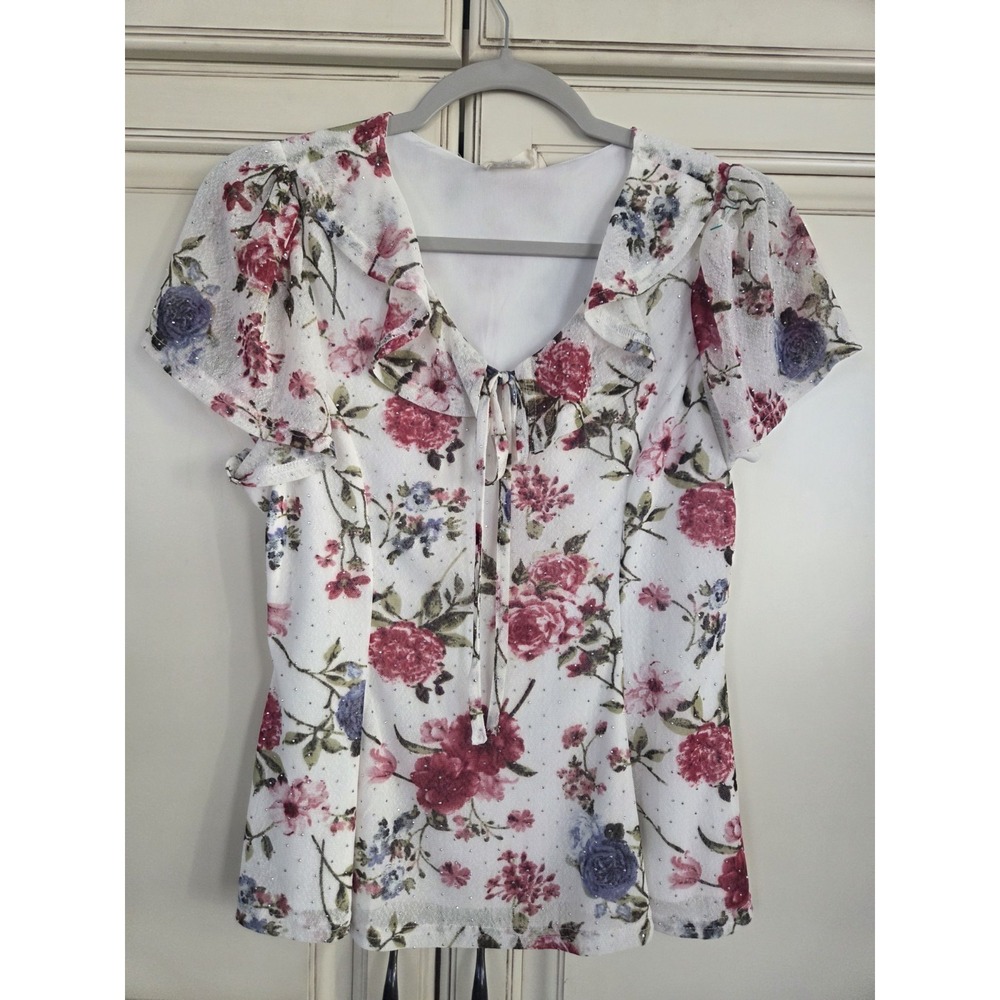 Vtg Ember Floral Cottagecore Fairy Top Women's‎ M Romantic Flutter Sleeve Y2k